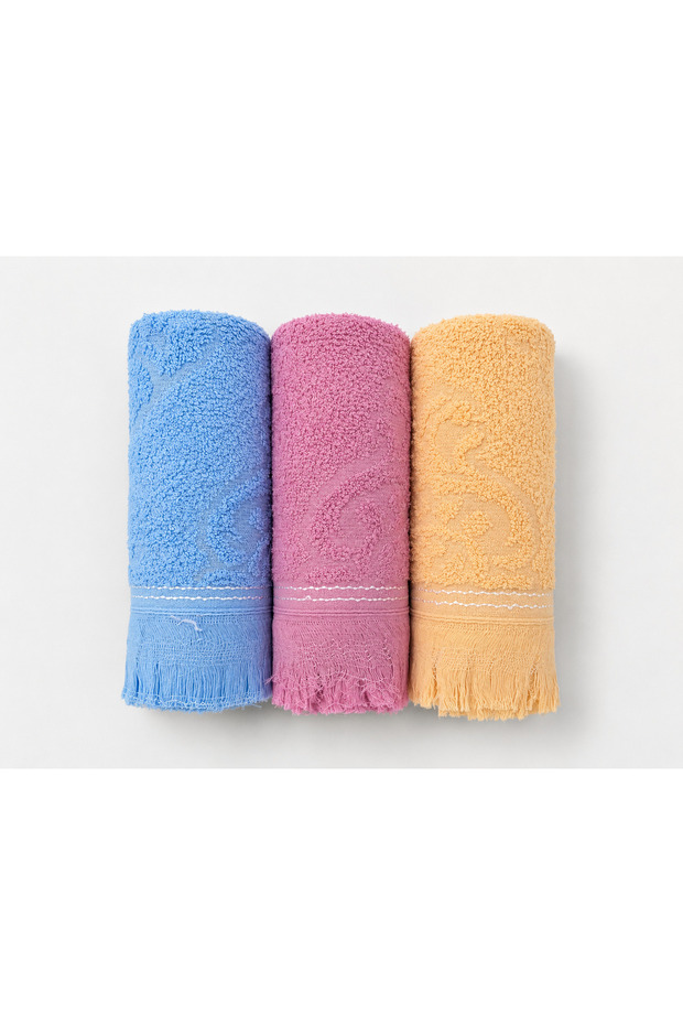 Towel Set Cotton Fringed 50X70 cm Set of 3 Kitchen Towels - Hand and Face Towels - Dowry Towels