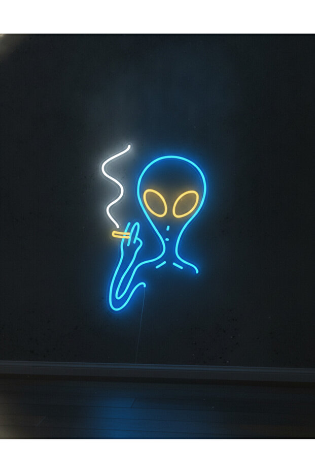 Uzaylı Figürü LED Neon Tablo | Pop Culture Duvar Dekoru | Pleksi Aydınlatmalı Genç Odası Tablosu - 3
