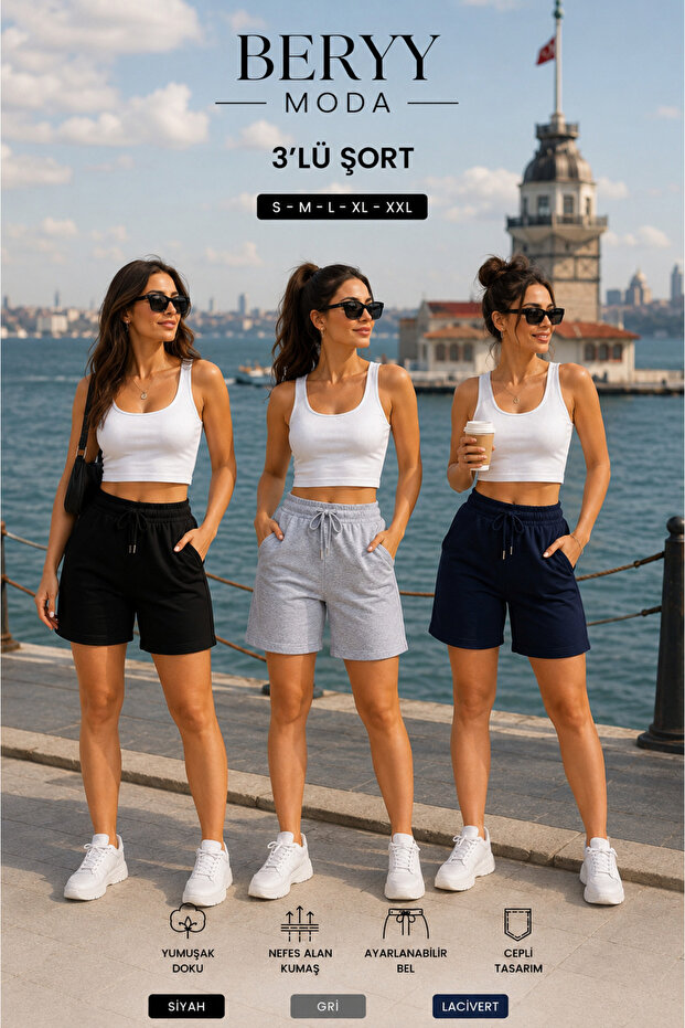 Discover Effortless Chic and Street Style with Our Black, Gray, and Navy Blue Triple Shorts.