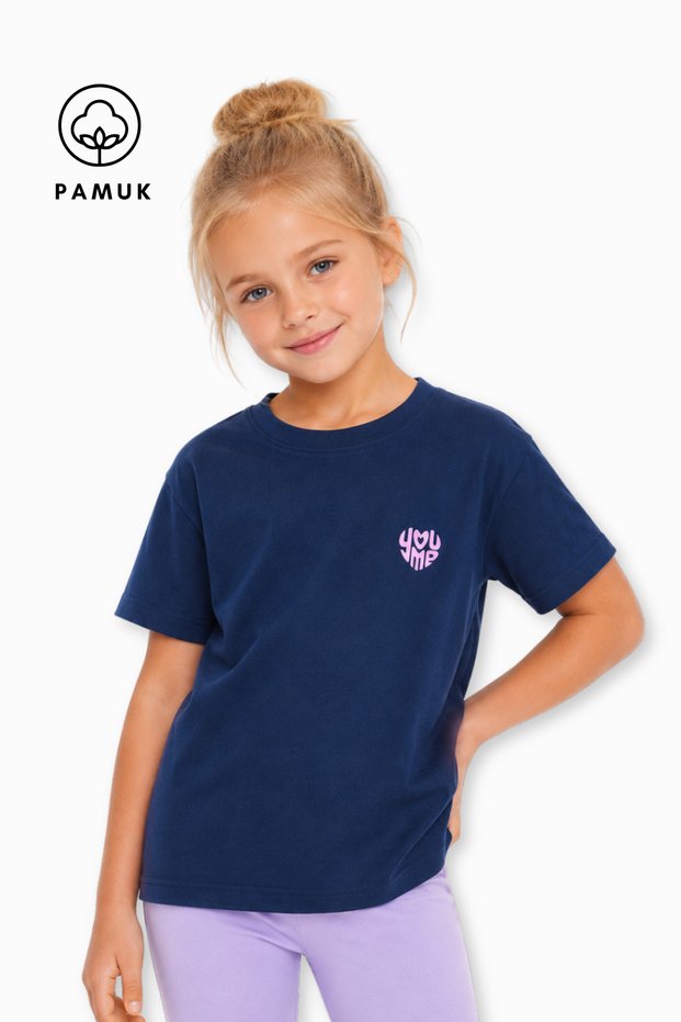 Heart Text Printed Casual Short Sleeve Summer Girl's T-Shirt