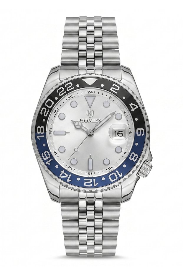 Men's Silver Blue Metal Cord White Dial Calendar Wrist Watch 2 Year Warranty