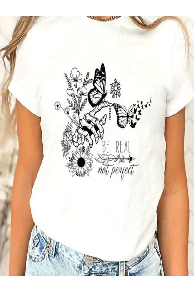 Be Real Not Perfect Printed White T-Shirt