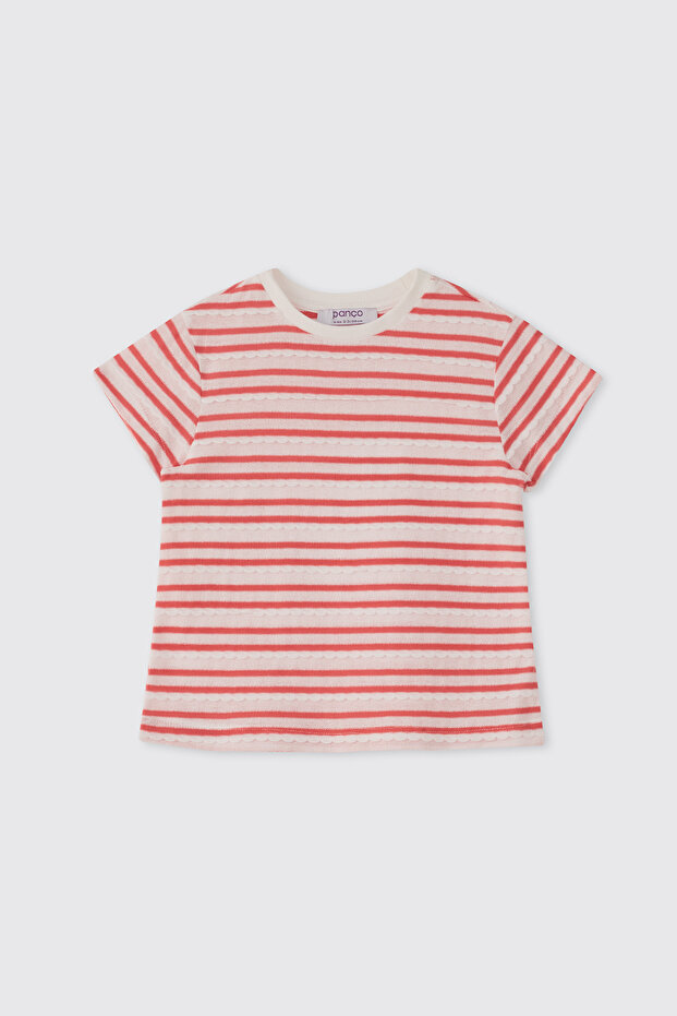 Baby Girl Striped Patterned Coral T-Shirt