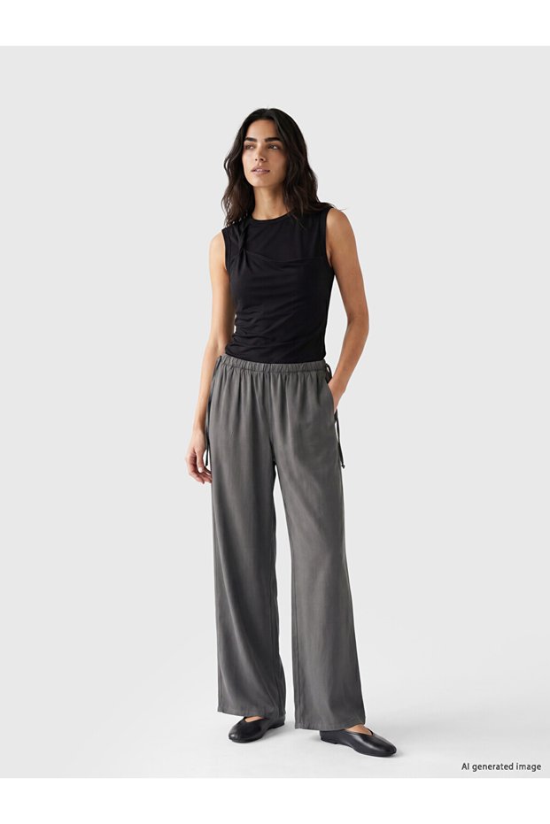 Lcw Jeans Gray Elastic Waist Wideleg Women's Jean Trousers