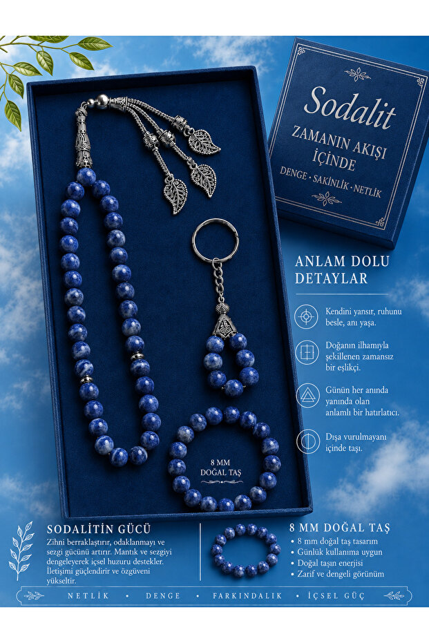 Certified Sodalite Prayer Beads Keychain Bracelet Set Special for Father's Day