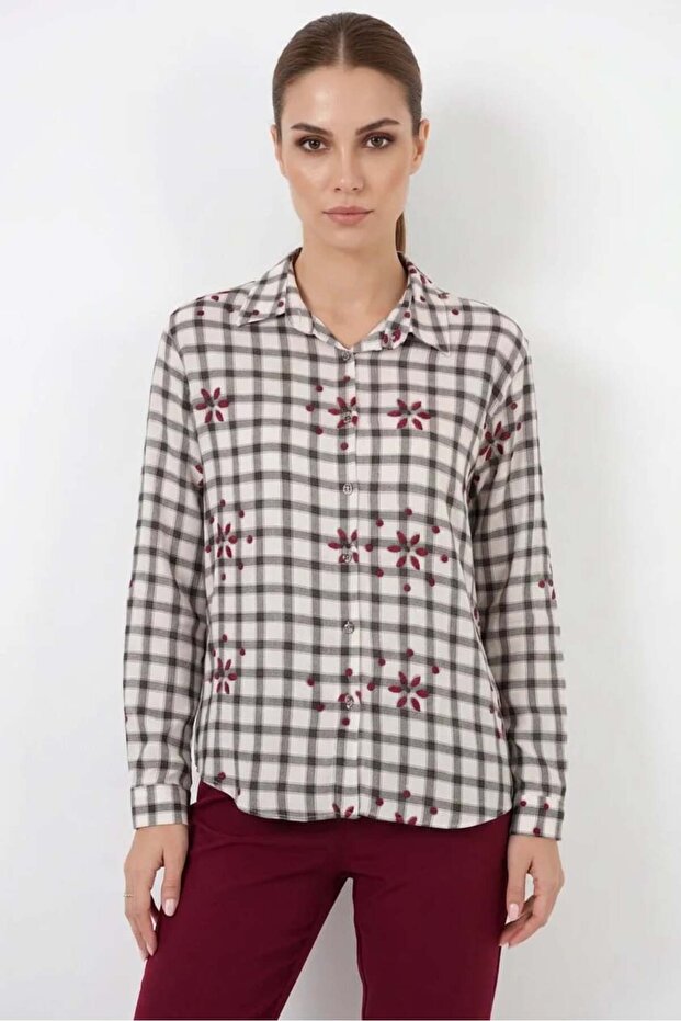 Women's Oversize Checkered Patterned Viscose Black Shirt