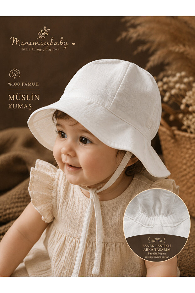 Flamli Muslin White Unisex Baby Kids Fedora Hat 100% Cotton