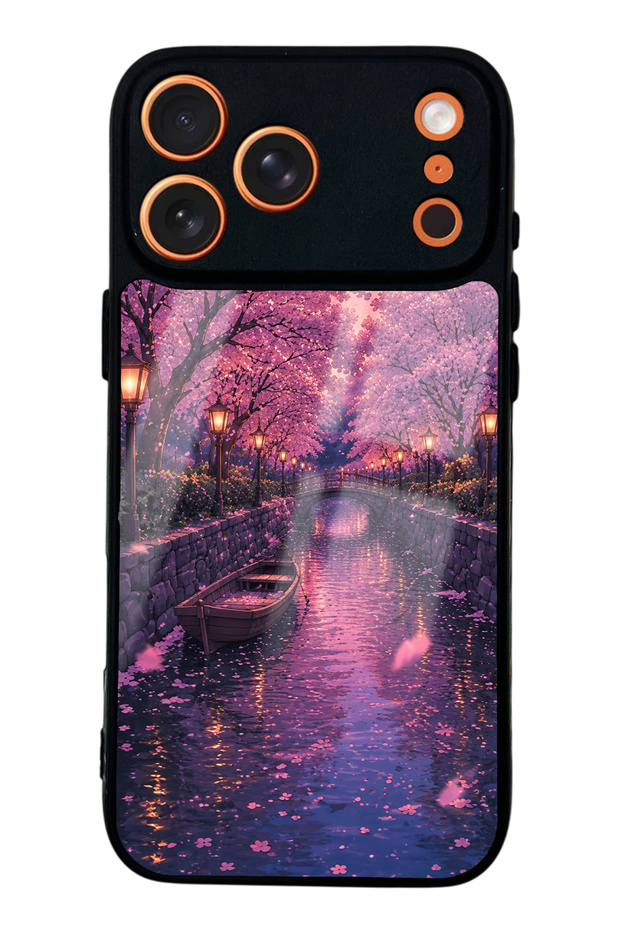 iPhone 17 Pro Sakura Twilight Canal Design Glossy Phone Case