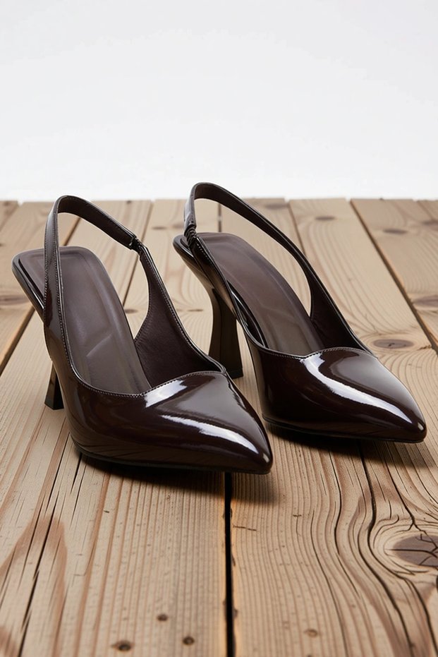 Women's Pointed Toe Slingback Shoes Thin Heel Patent Leather Shiny Finish Daily Comfortable Modern Stylish