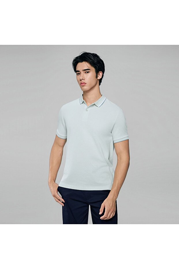 Men’s Slim Pique Solid Polo with Flat Knit Collar