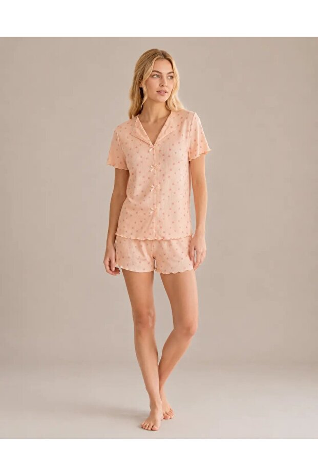 Patterned Short Sleeve Women's Pajama Set with Shorts 2150