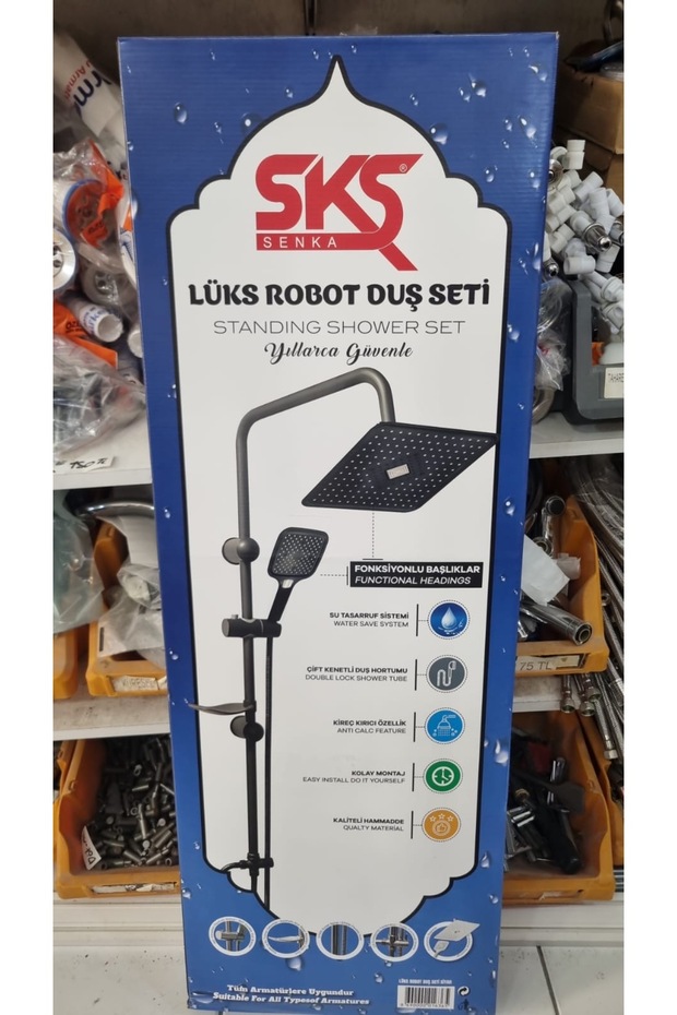 Siyah Kare Robot Duş Seti Paslanmaz