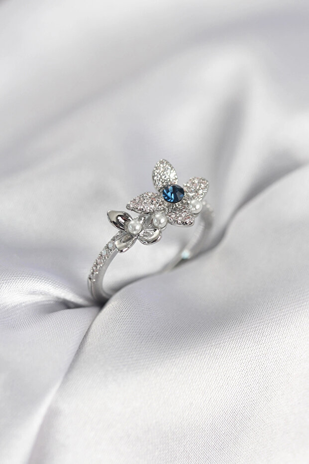 Mey Import ® Silver Color Flower Model Zircon Stone Women's Ring