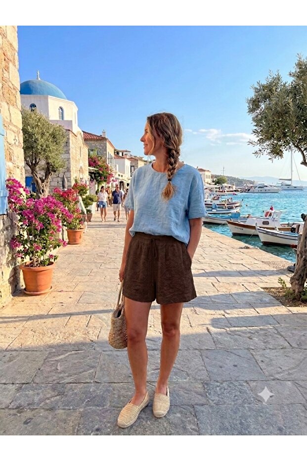 Vine Patterned Muslin Shorts