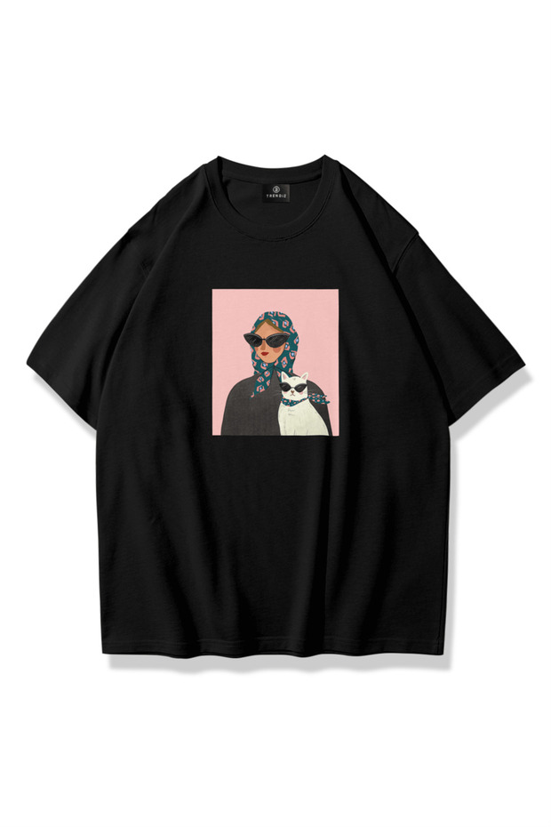 Women's Cat Lady Tshirt Black
