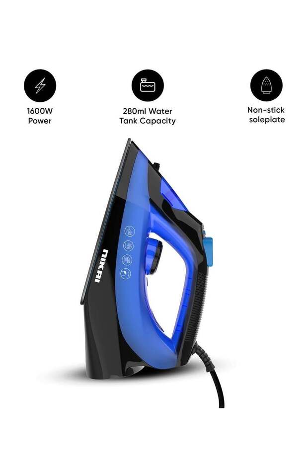 Steam Iron With Self-Cleaning Function, Non-Stick Soleplate, Vertical Steam Dry And Spray Options, Adjustable Temp, Indicator Light, Variable Steam Control NSI858AX Blue/Black