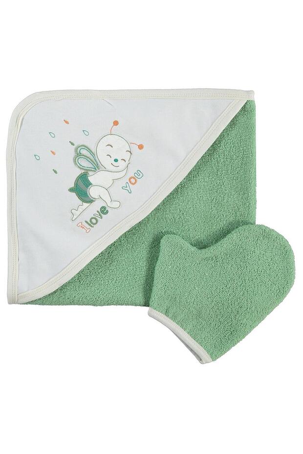 Bee Embroidered Towel - Green