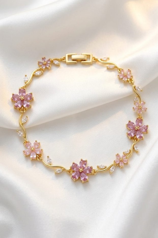 Lotus Flower Bracelet – Steel Bracelet with Zircon Stones and Lotus Wrapped Design