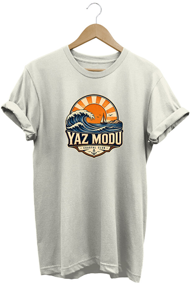 Summer Mode Coastal Club Unisex Sea Wave Printed Summer Themed Regular Fit Crew Neck T-Shirt