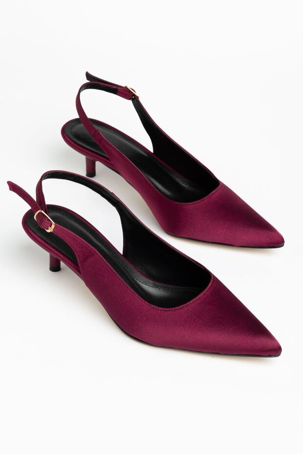Nida Women's Burgundy Satin Thin Heeled Casual Shoes