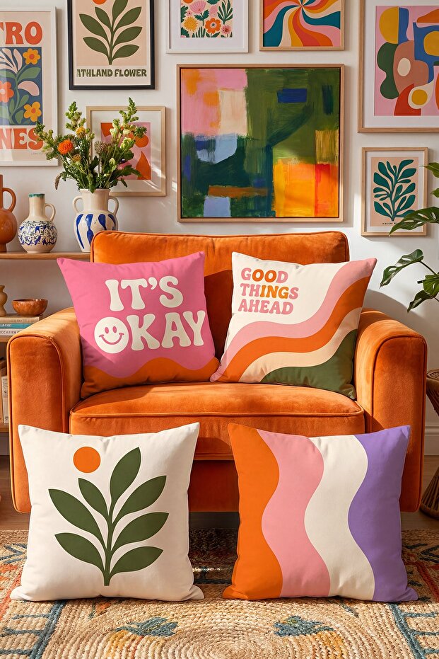 It's Okay Patterned 4-Piece Throw Pillow Cover Set