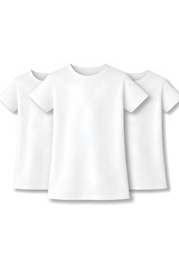 Men's Ribbed Children's Doctor Collar Undershirt White 100% Cotton 3-Pack