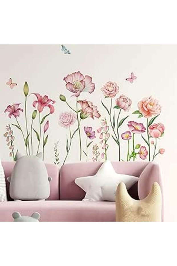 Peel and Stick Floral Wall Stickers, Removable Pink Flower Wall Decals for Girls Bedroom, Baby Nursery