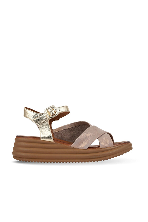 Gray Glittery/Shiny Leather Women's Wedge Heeled Sandals