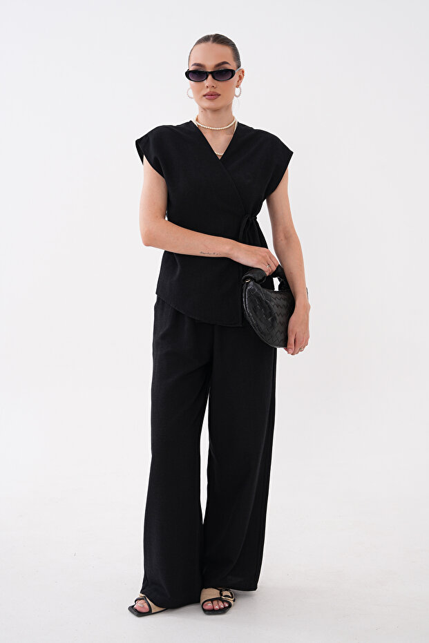 Yandan Tie-Up Alaçati Linen Kimono Set