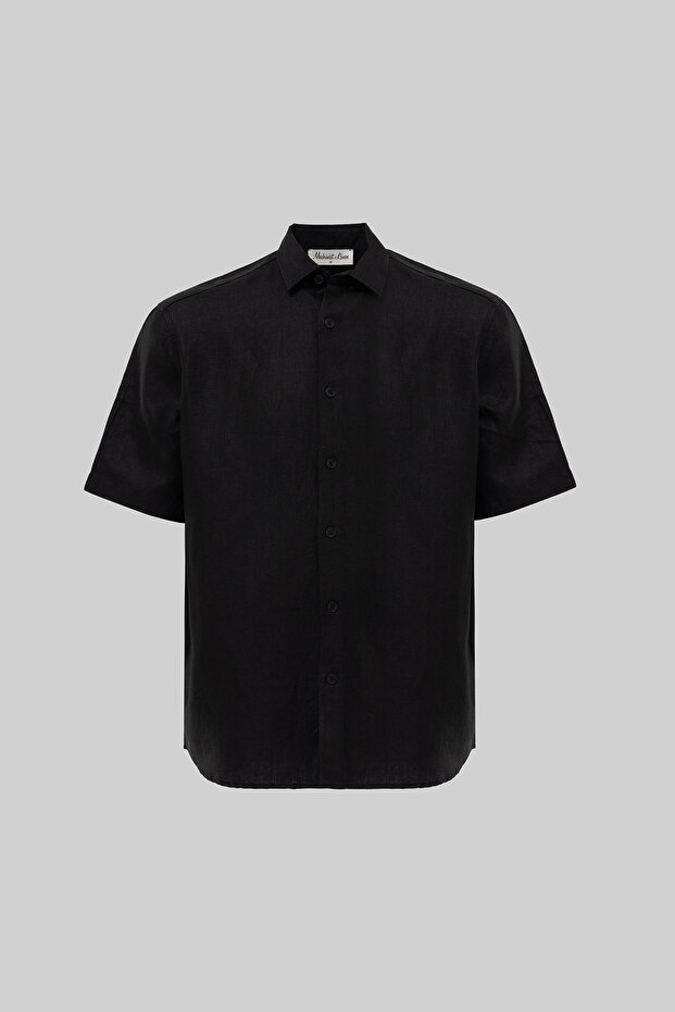 Men's Short Sleeve Oversize Linen Shirt Black