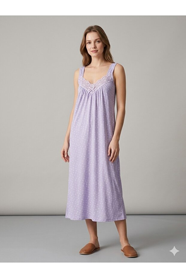 Strappy-Sleeveless Floral 100% Cotton Plus Size Laced Women's Nightgown