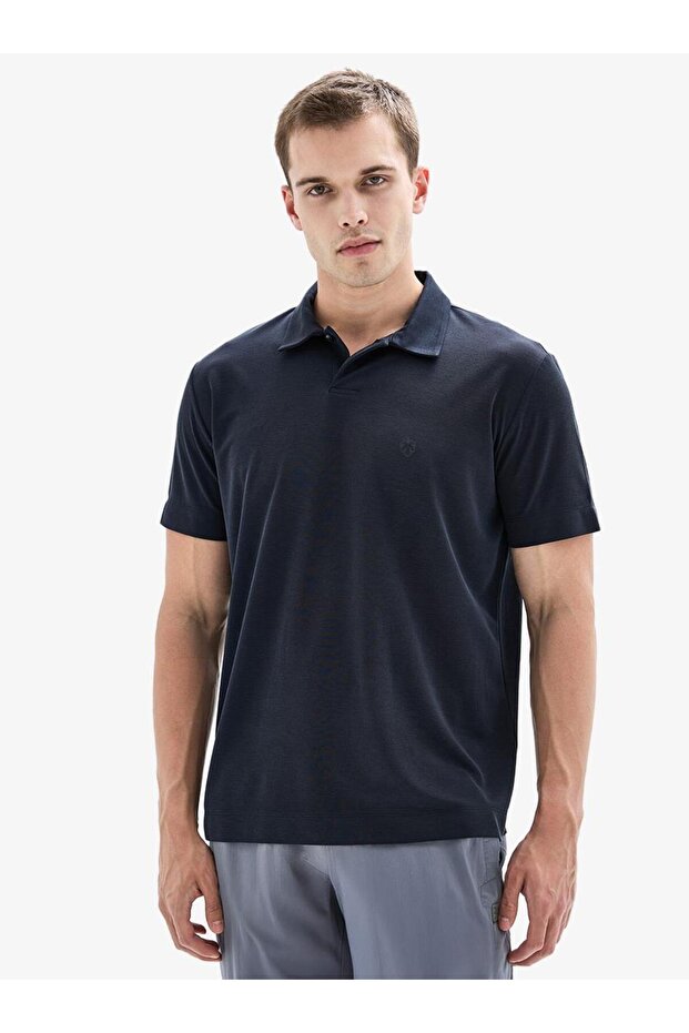 Men's Polo Collar Short Sleeve Black T-Shirt C7T0N904