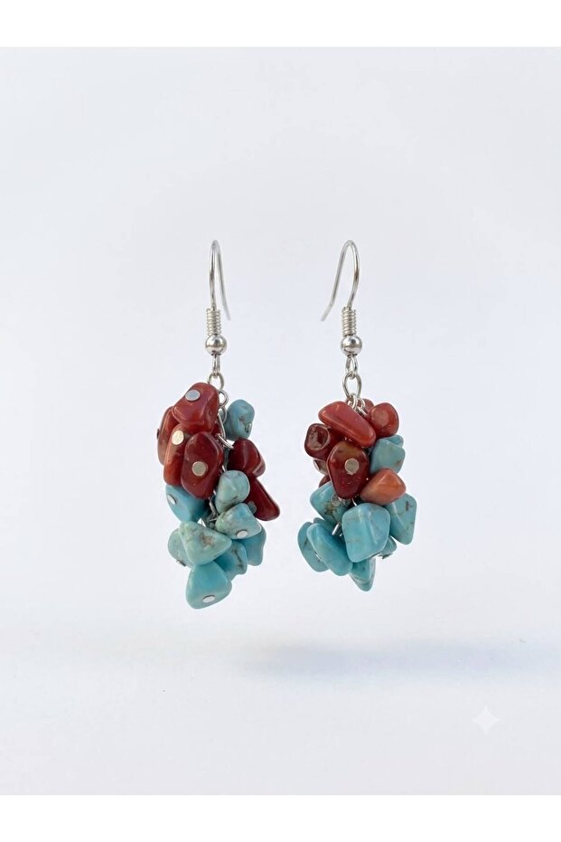 Natural Stone Dangle Earrings Coral and Turquoise Natural Stone Earrings