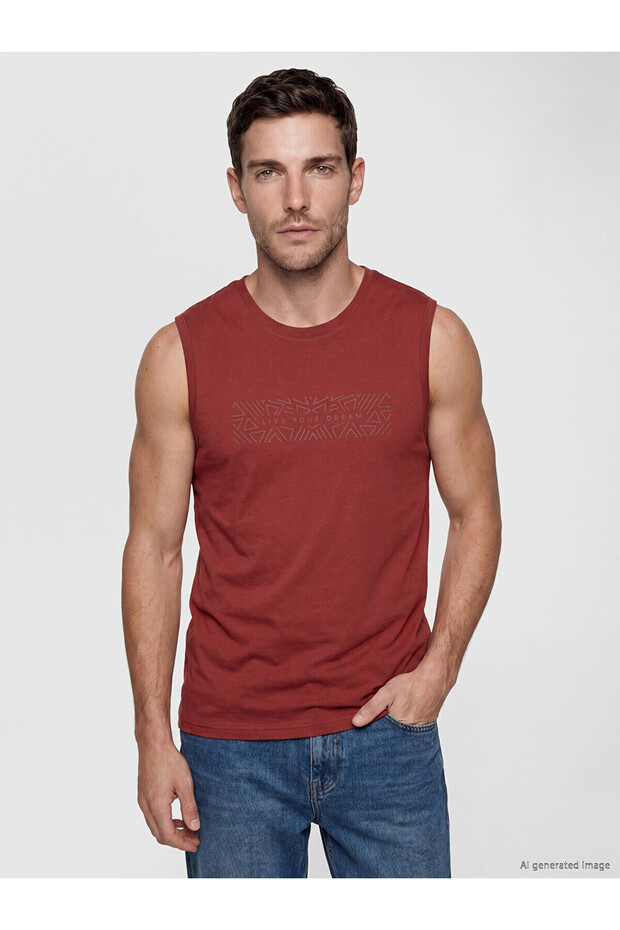 Original Oval Collar Printed Men's Sleeveless T-Shirt