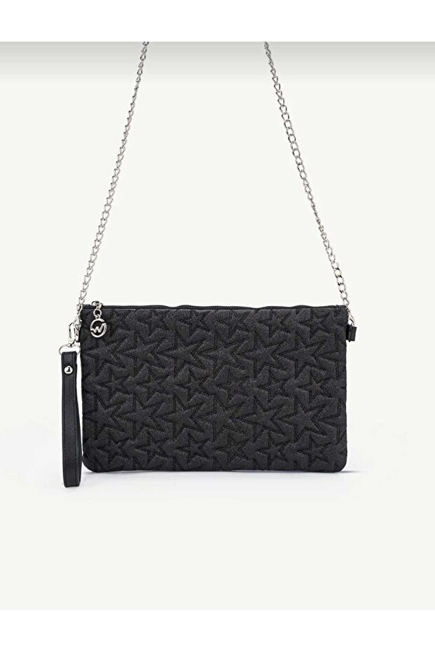 Women's Star Embroidered Chain Strap Portfolio Bag