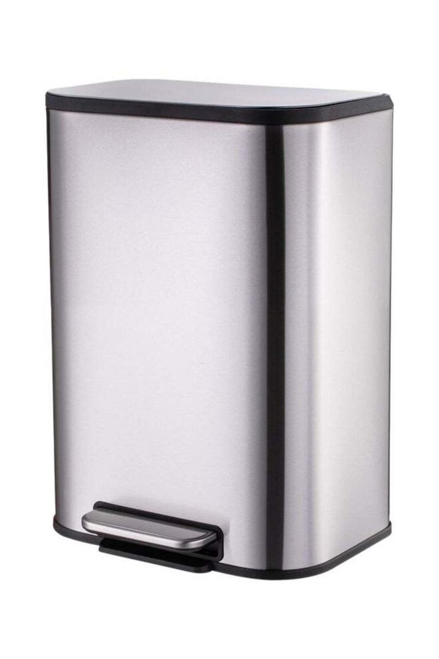 50L Large Stainless Steel Trash Can with Soft Close Lid and Fingerprint-Resistant Surface for Kitchen, Silver - 44.8x34.1x61.2 cm