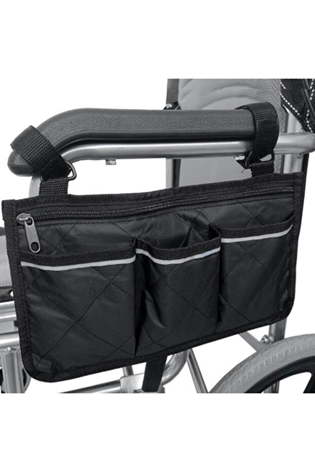 20cm*30cm black Wheelchair Side Armrest Bag Reflective Strip Portable Velcro Polyester Storage and H