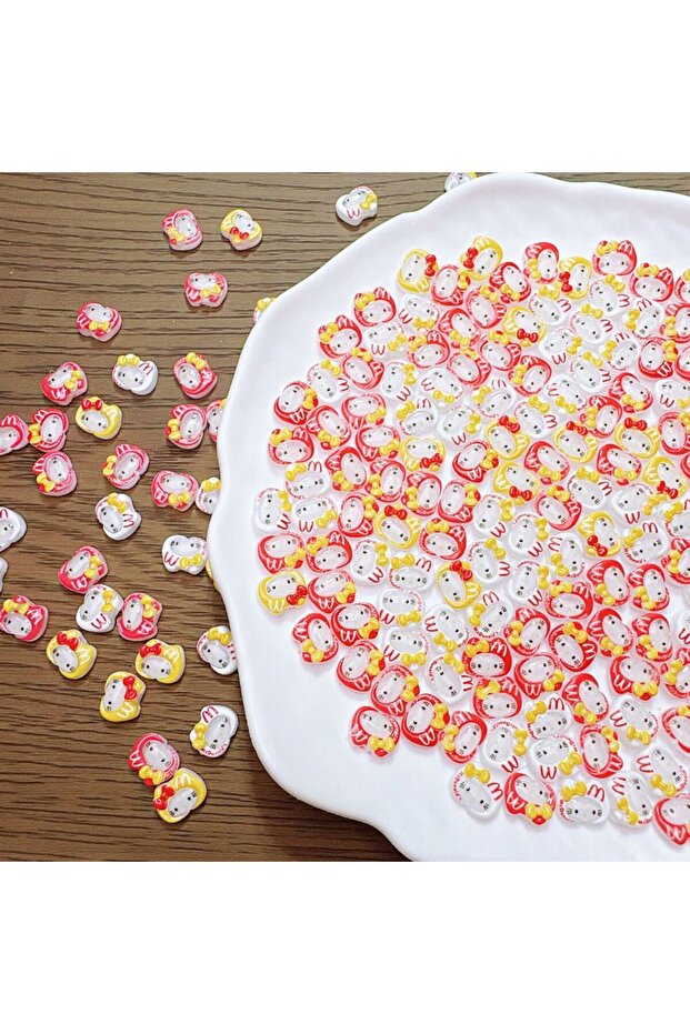 1.5mm Mix-100Pcs 100Pcs/Pack 9×7mm Hat & Bow KT Kitty Nail Charms - Cute Letter Resin Nail Art, Kawa