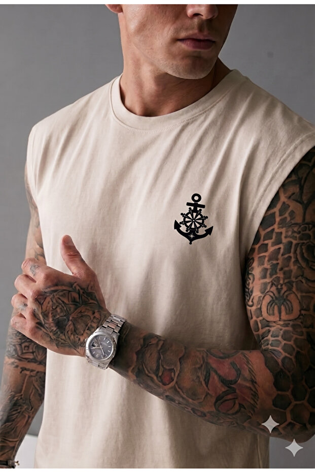 Ship Anchor Printed Men's (Zero Sleeve) Athlete Sleeveless Tank Top Tshirt