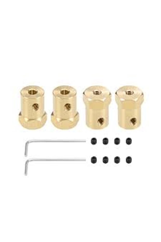 Coupler 4mm Bore Motor Hex Brass Shaft Coupling Connector for Car Wheels Tire Shaft [1pc] [1pc]
