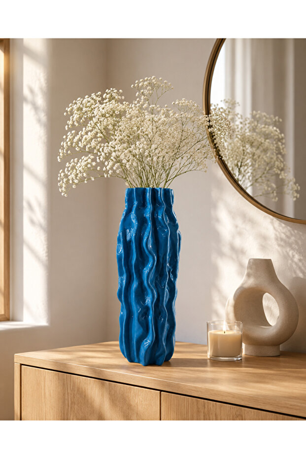 Maris Porcelain Look Wave Textured Decorative Vase 28cm