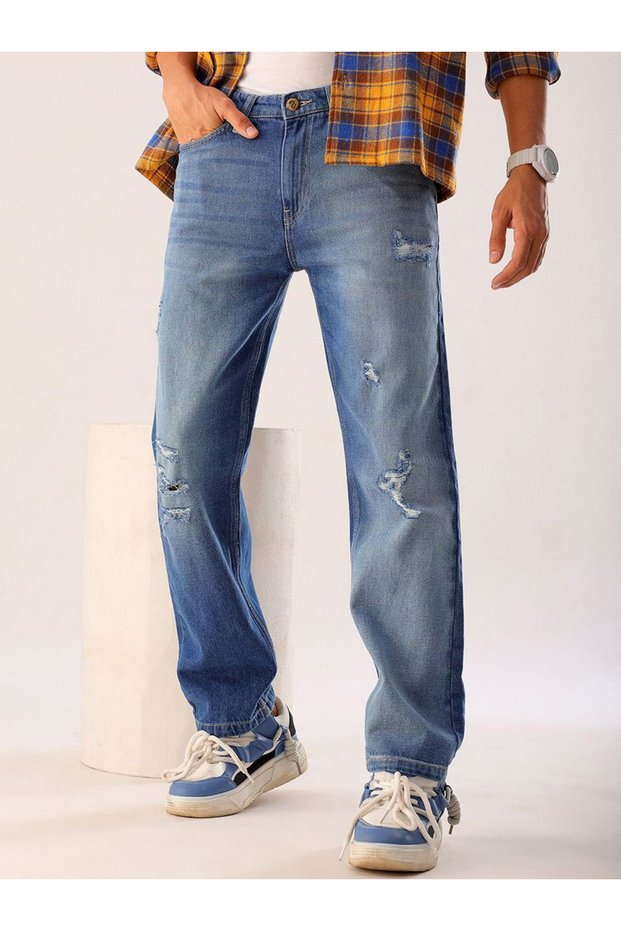 Men Straight Fit Distressed Jeans