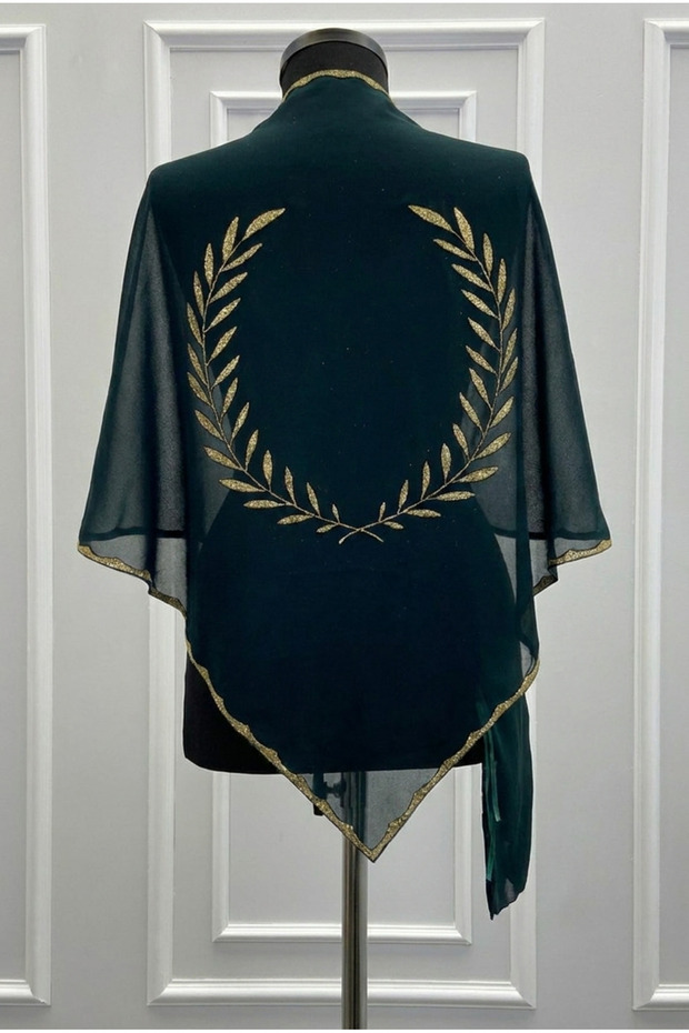 Green Gold Olive Branch Chiffon Groom Shoulder Cover Shawl, Henna Cover, Groomsmen Soldier Cover