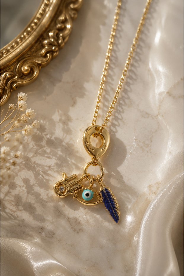 Mystical Evil Eye Charm Steel Necklace (Gold Color)