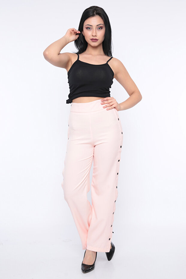 Women's Pink Turkish Pants with Side Buttons
