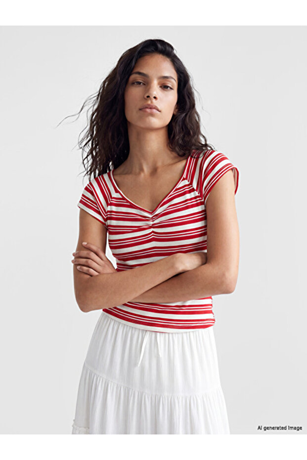 Esvab • Modern & Distinctive V Planted Stripe Blouse