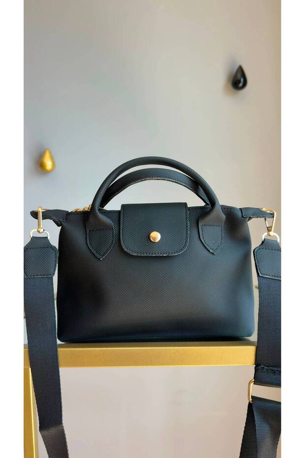 Women's Single Compartment Straped Hand and Shoulder Bag Arel Black