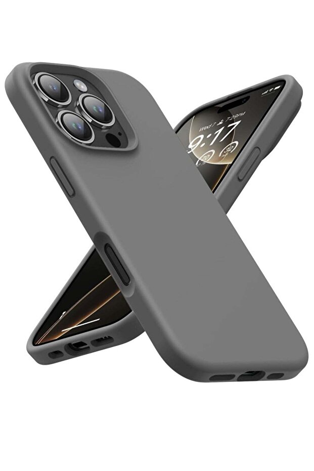iPhone 16 Pro Max Soft Liquid Silicone Case - Shockproof Full Body Protection with Matte Finish & Microfiber Lining (Dark Grey)