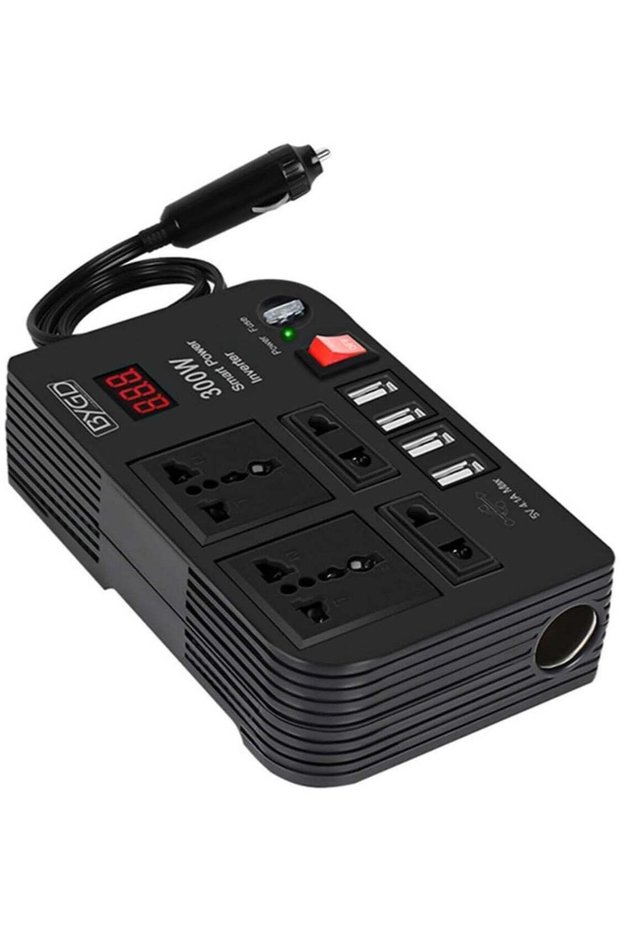 Power Your Journey with a 300W Car Power Inverter: Converts 12V/24V DC to 220V AC with 4 Fast Charging USB Ports and Dual Universal Sockets