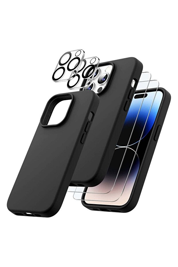 3 in 1 Silicone Case for iPhone 14 Pro Max 6.7-Inch, with 2-Pack Screen & Lens Protector